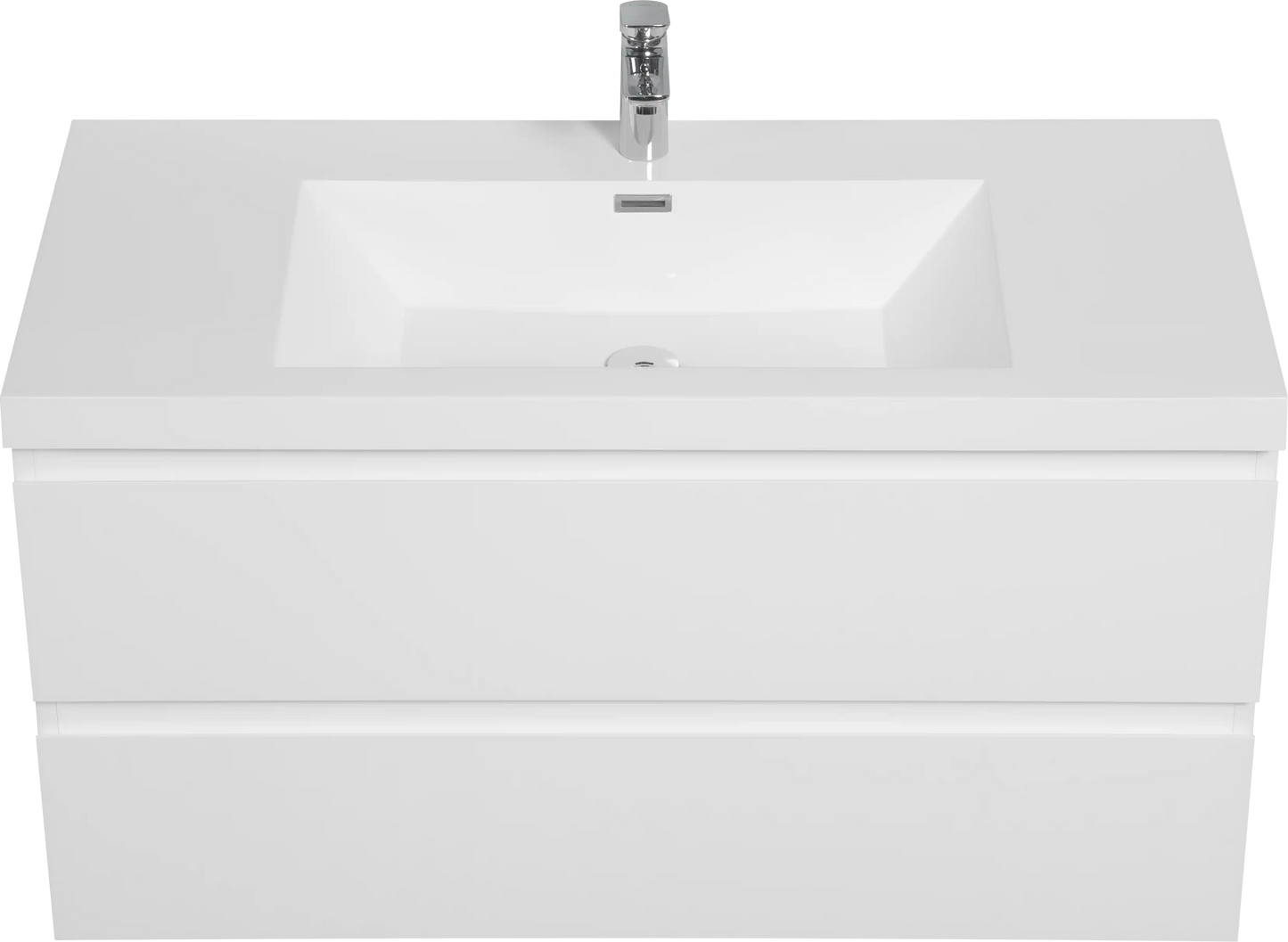 Floating Bathroom Vanity with Resin Top Basin & Soft Close Drawers - Modern Wall-Mounted Storage Cabinet color: White