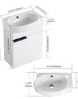 16" white vanity with sink and detailed dimension diagram