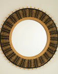 23-inch round bamboo mirror with handwoven natural and black detailing | Ace Decor