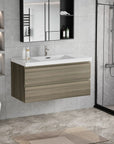 Floating Bathroom Vanity with Resin Top Basin & Soft Close Drawers - Modern Wall-Mounted Storage Cabinet color: Ash Grey