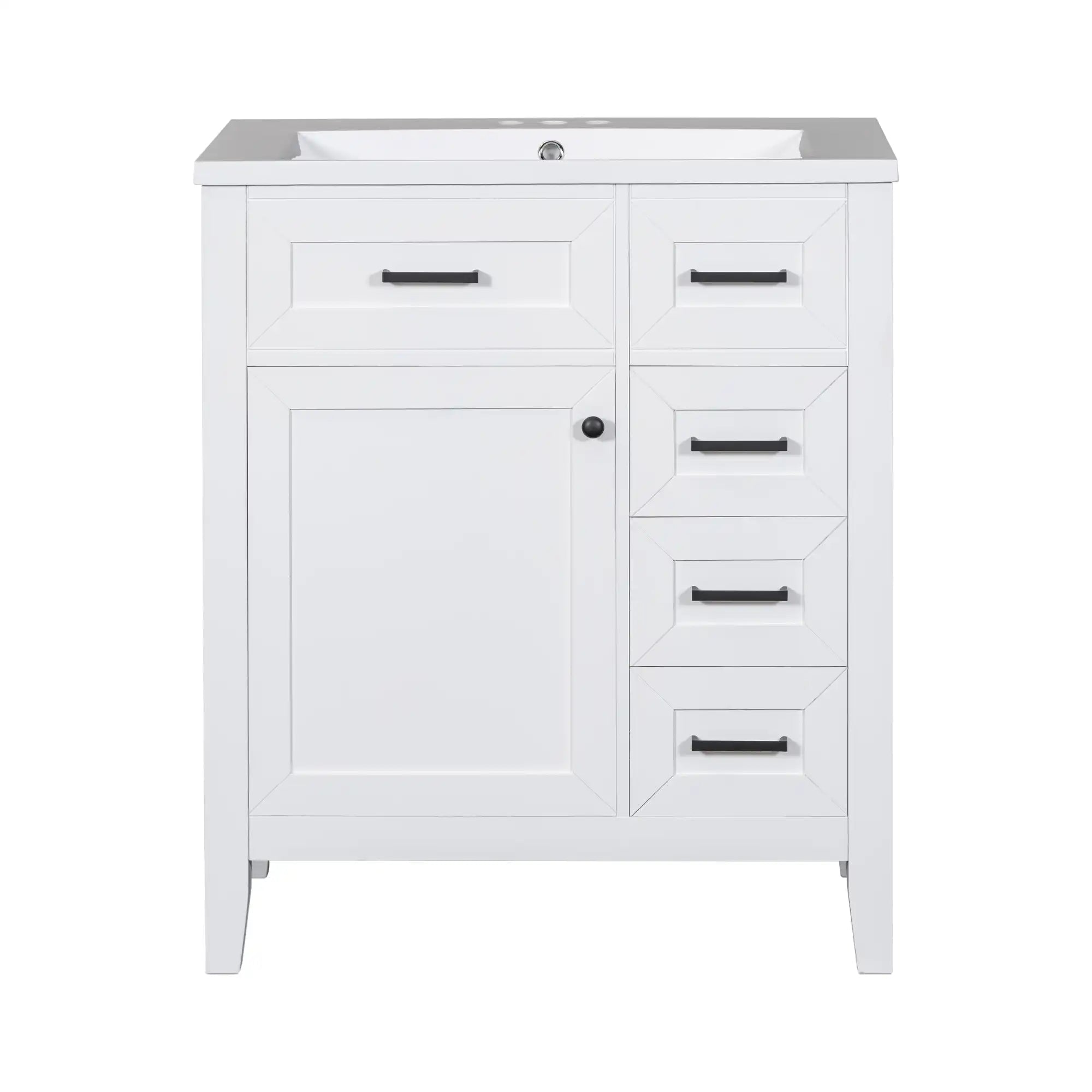 Elmsford Series 30" Crisp White Bathroom Vanity Base Cabinet with Dock Rack & 5 Drawers