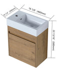 Dimension diagram of 18" wall mount bathroom sink vanity with detailed measurements for wall installation | Ace Decor