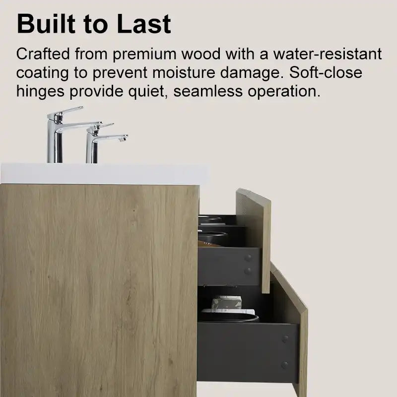 71 X 20 Modern Floating Double Sink Bathroom Vanity - Wall Mounted Storage Cabinet color: Oak