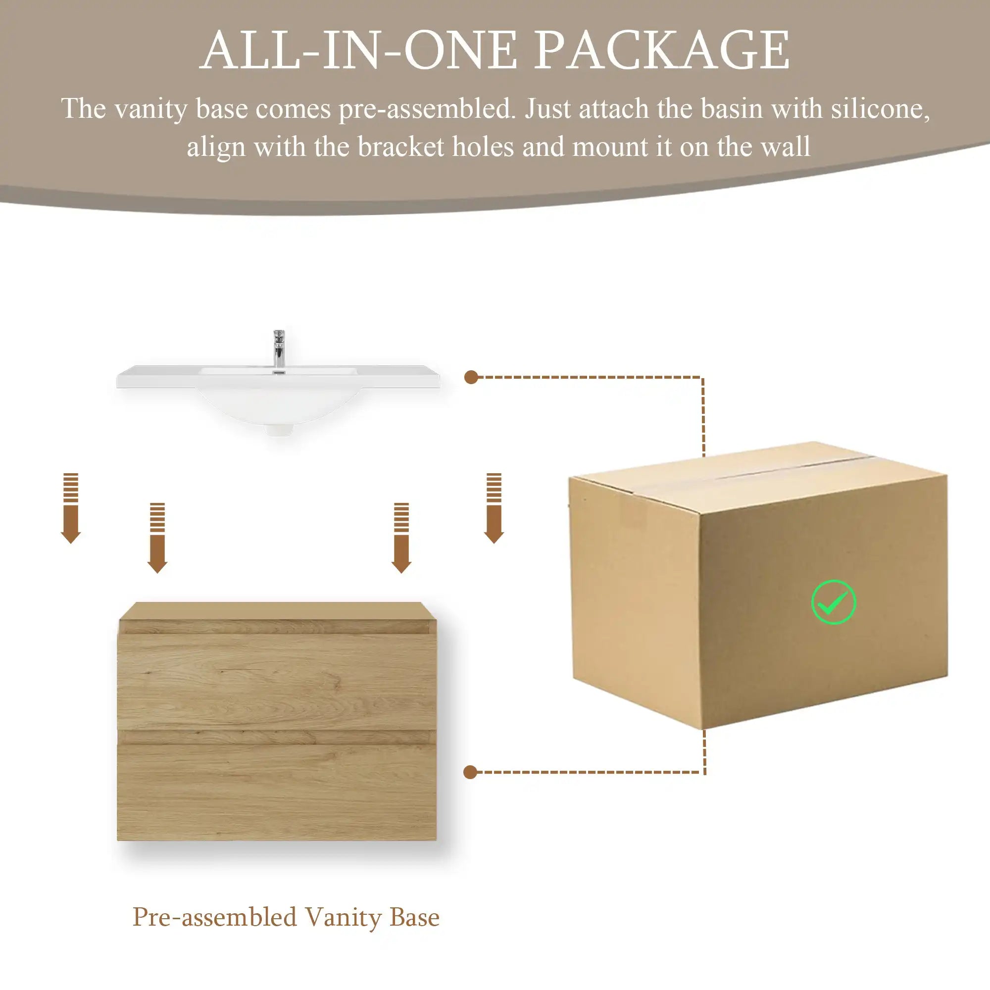 Oakmere Series 30" Natural Oak Bathroom Floating Vanity with Resin Sink &amp; 2 Soft-Close Drawers