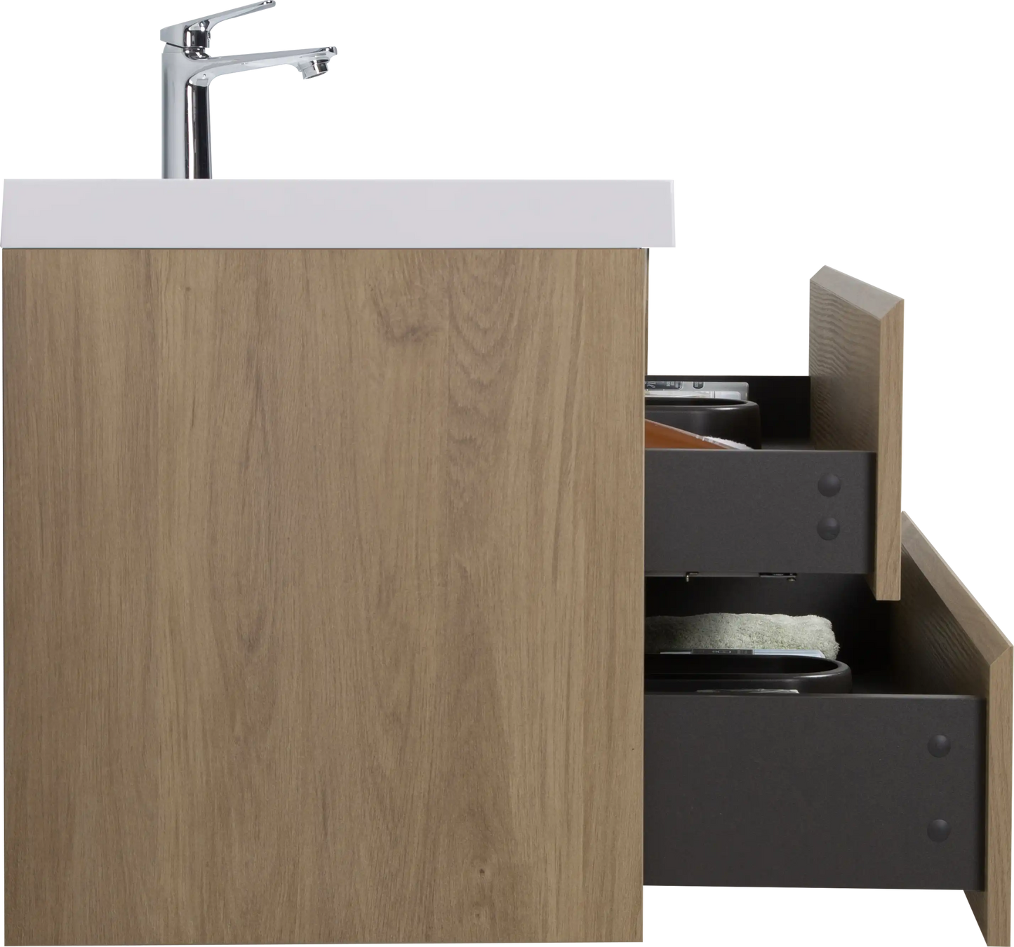 Floating Bathroom Vanity with Resin Top Basin & Soft Close Drawers - Modern Wall-Mounted Storage Cabinet color: Oak