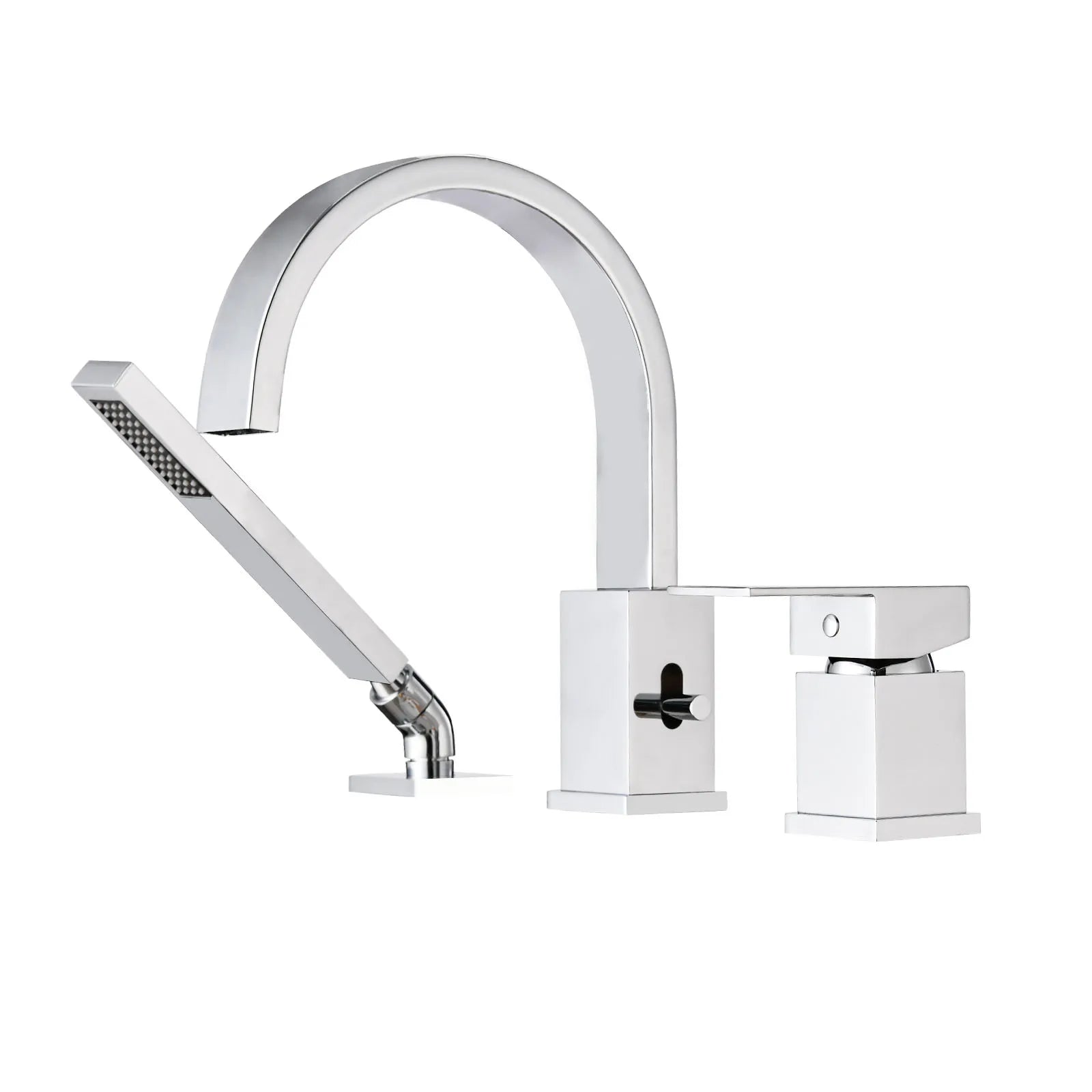 FLUNIX Chrome Brass Waterfall Roman Deck Mounted Tub Faucet Set with Hand Shower