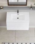 Floating Bathroom Vanity with Resin Top Basin & Soft Close Drawers - Modern Wall-Mounted Storage Cabinet color: Glossy White