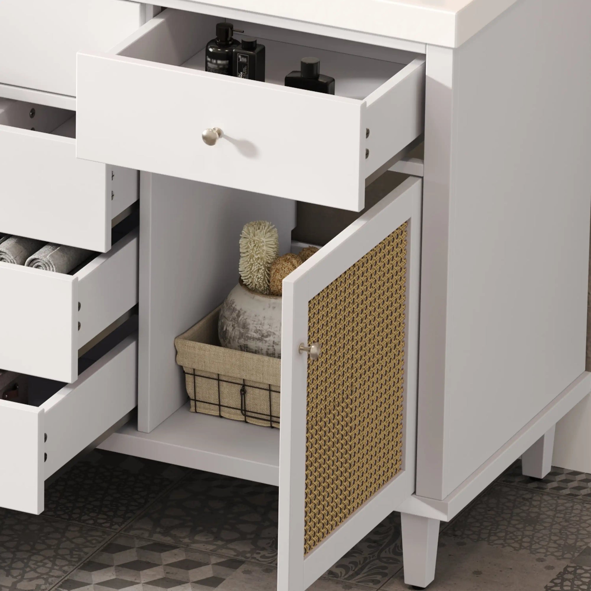Soleil 60&quot; Bathroom Vanity with Sink, Elegant White Cabinet with Drawers