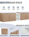 Monterey Series 84" Double Floating Bathroom Vanity in Imitative Oak with Side Cabinet and Integrated Sink