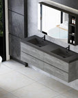 59/71" Grey Modern Floating Bathroom Vanity with Double Black Quartz Top & Soft Close Drawers color: Grey