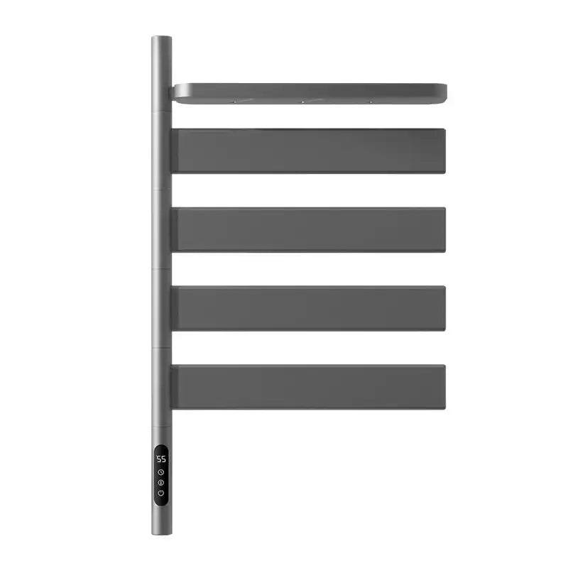 gray electric heated towel rack 18 x 30 with five horizontal bars and touch control panel | Ace Decor