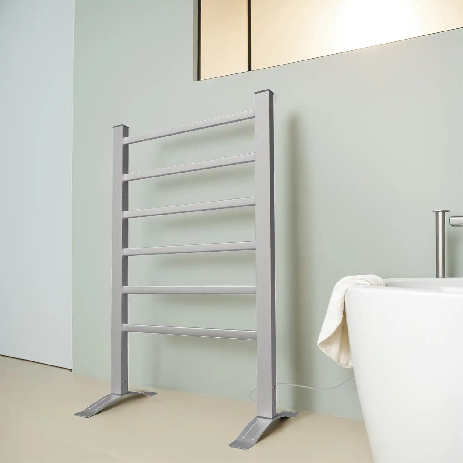 Silver Electric Heated Towel Rack - Wall-Mounted Towel Warmer with 6 Stainless Steel Bars color: Silver