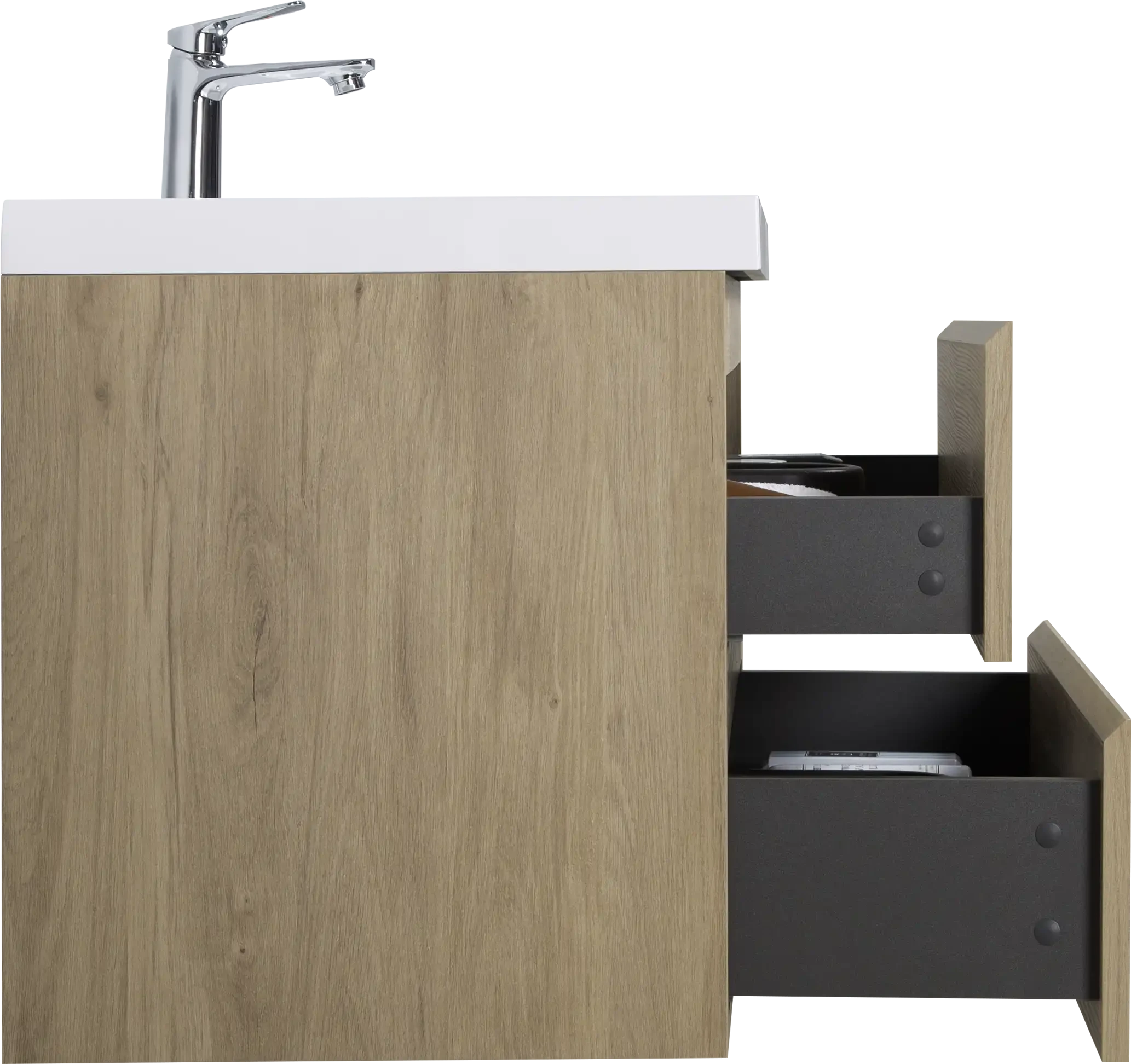 Floating Bathroom Vanity with Resin Top Basin & Soft Close Drawers - Modern Wall-Mounted Storage Cabinet color: Oak
