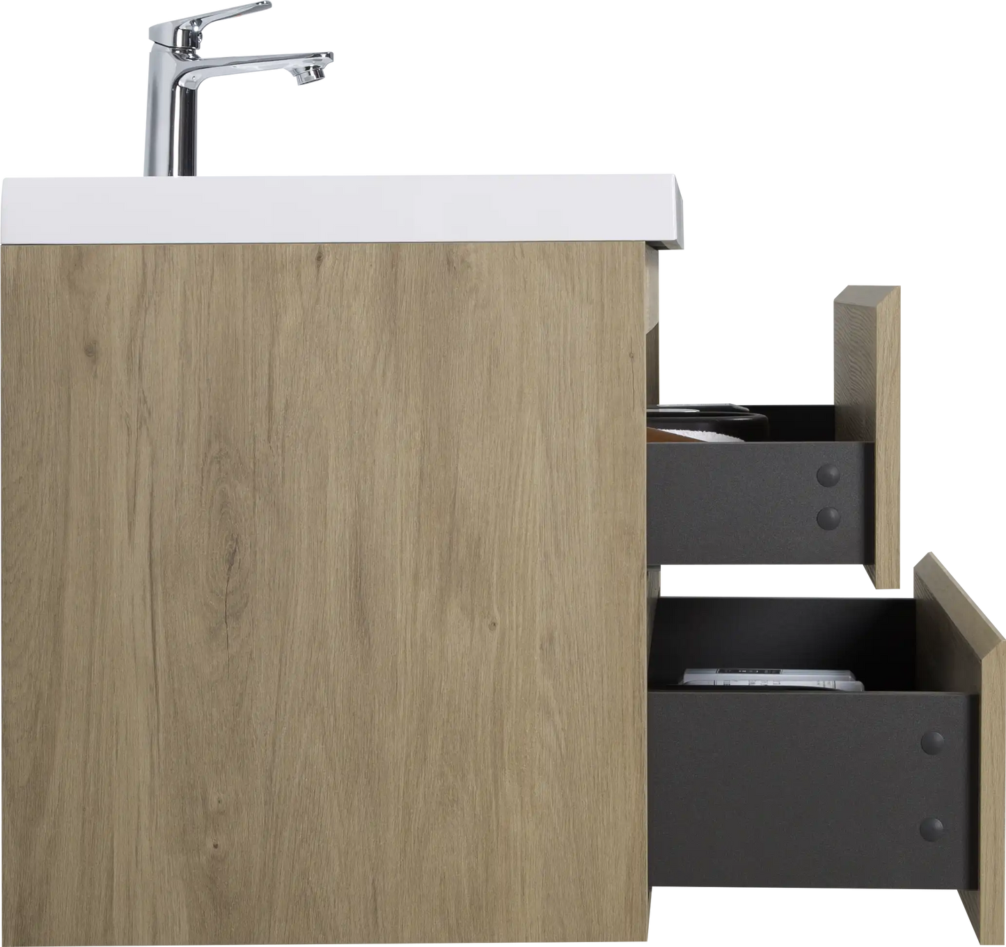 Floating Bathroom Vanity with Resin Top Basin & Soft Close Drawers - Modern Wall-Mounted Storage Cabinet color: Oak