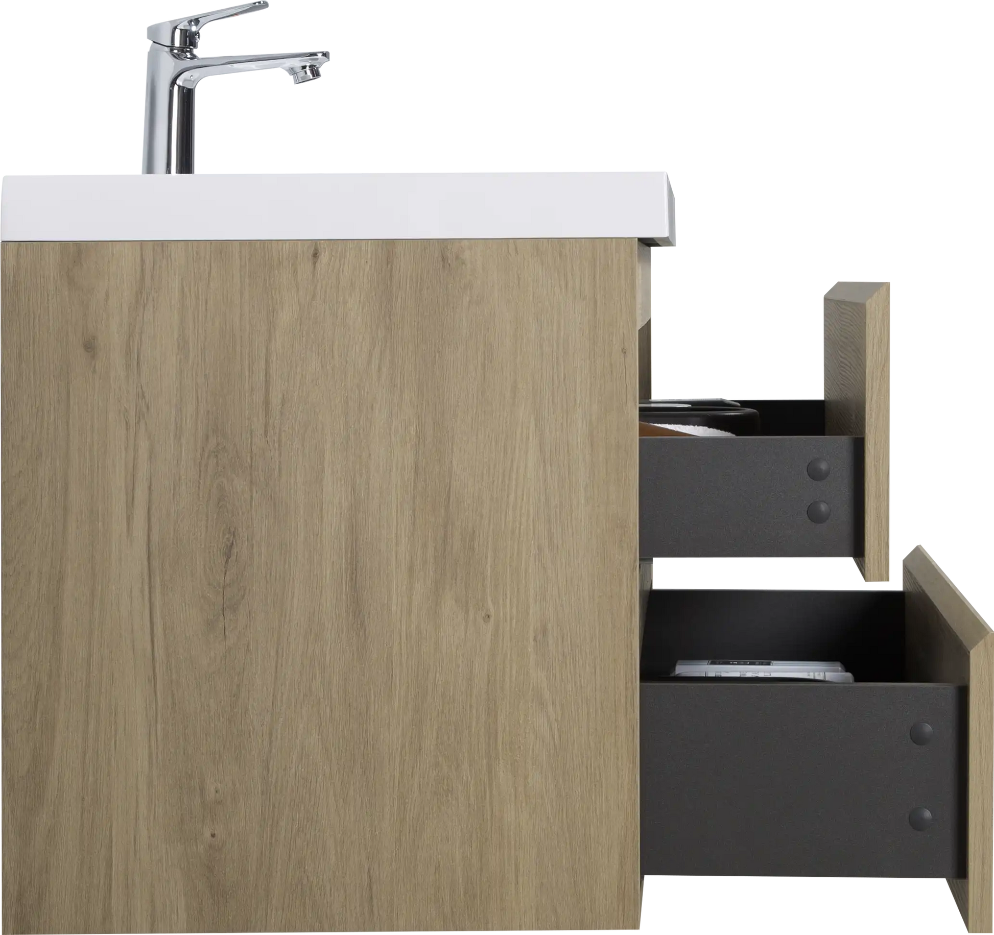 Floating Bathroom Vanity with Resin Top Basin & Soft Close Drawers - Modern Wall-Mounted Storage Cabinet color: Oak