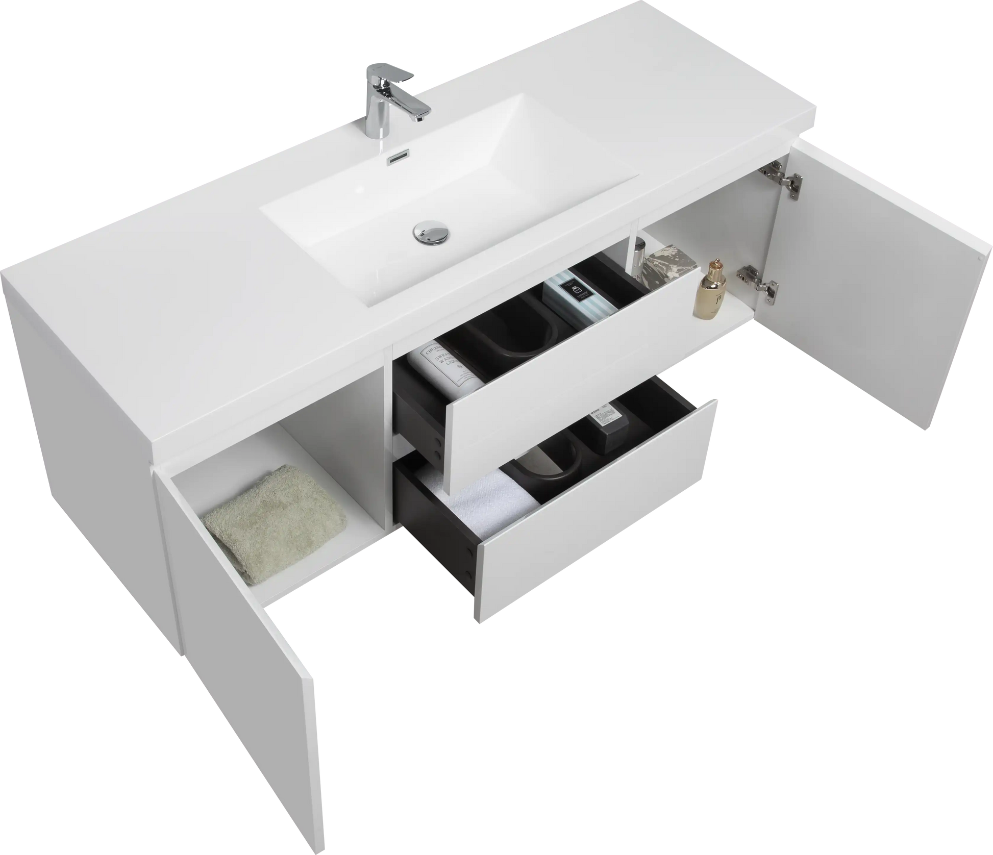 Modern Floating Bathroom Vanity with Resin Top Basin & Soft Close Drawers - Wall-Mounted Storage Cabinet color: White