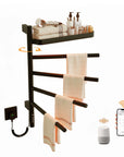 Cylion Series 18" x 27" Heated Towel Rack with 180° Rotating Shelf & Bars, Wi-Fi Timer – Black