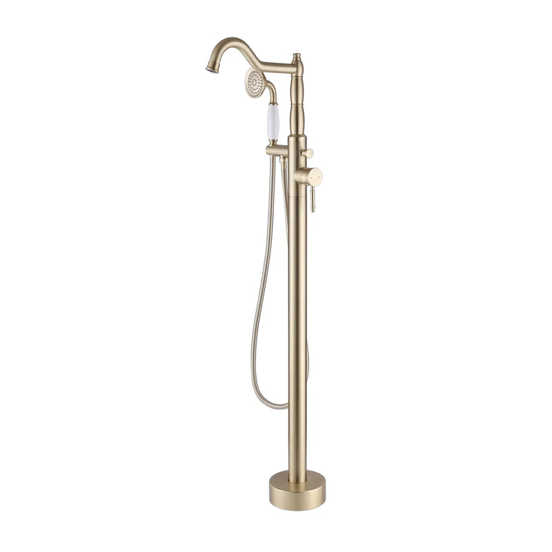 Brushed Gold Freestanding Tub Faucet with Handheld Shower – 45.28” Tall, 9.84” Showerhead