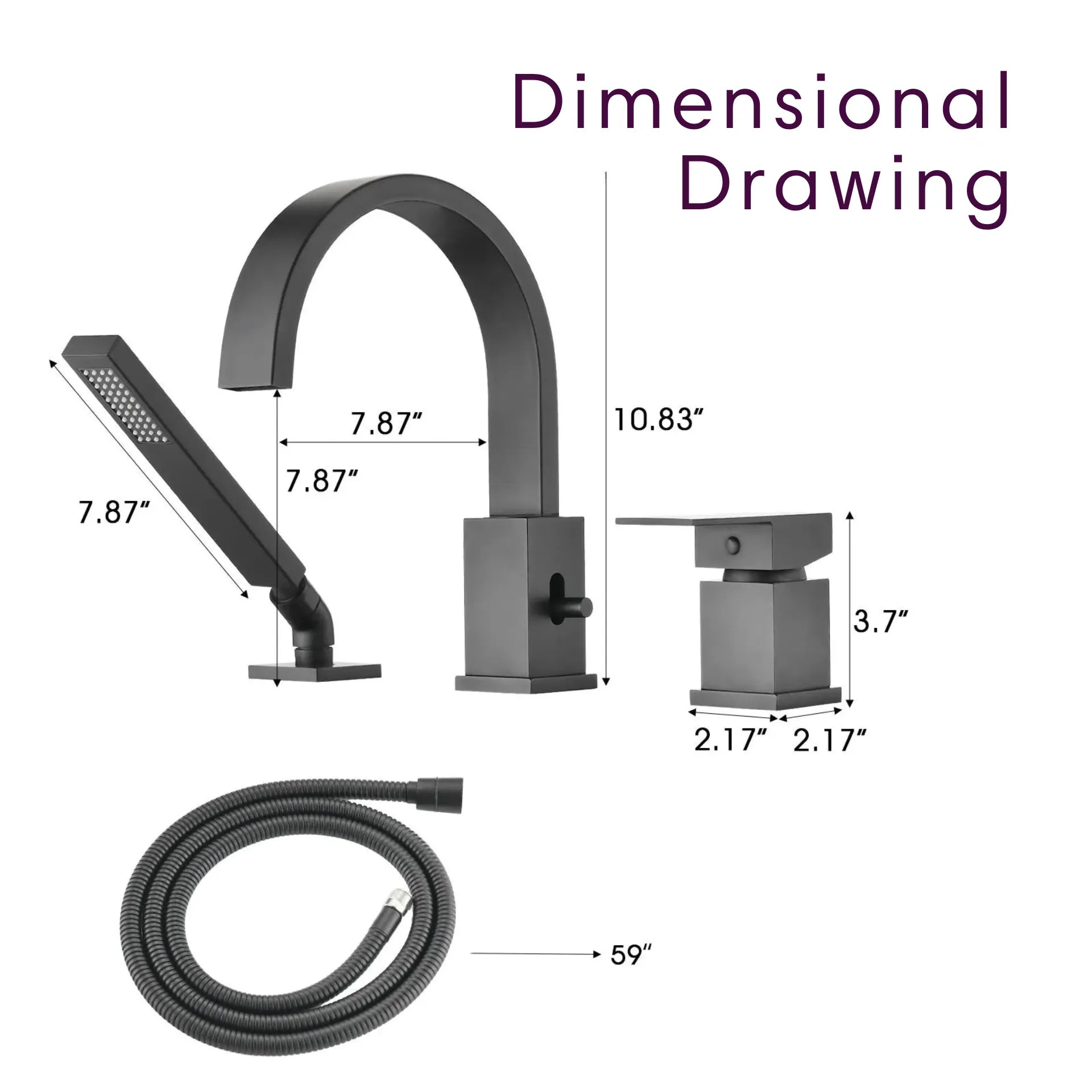 FLUNIX Matte Black Brass Waterfall Roman Deck Mounted Tub Faucet Set with Hand Shower