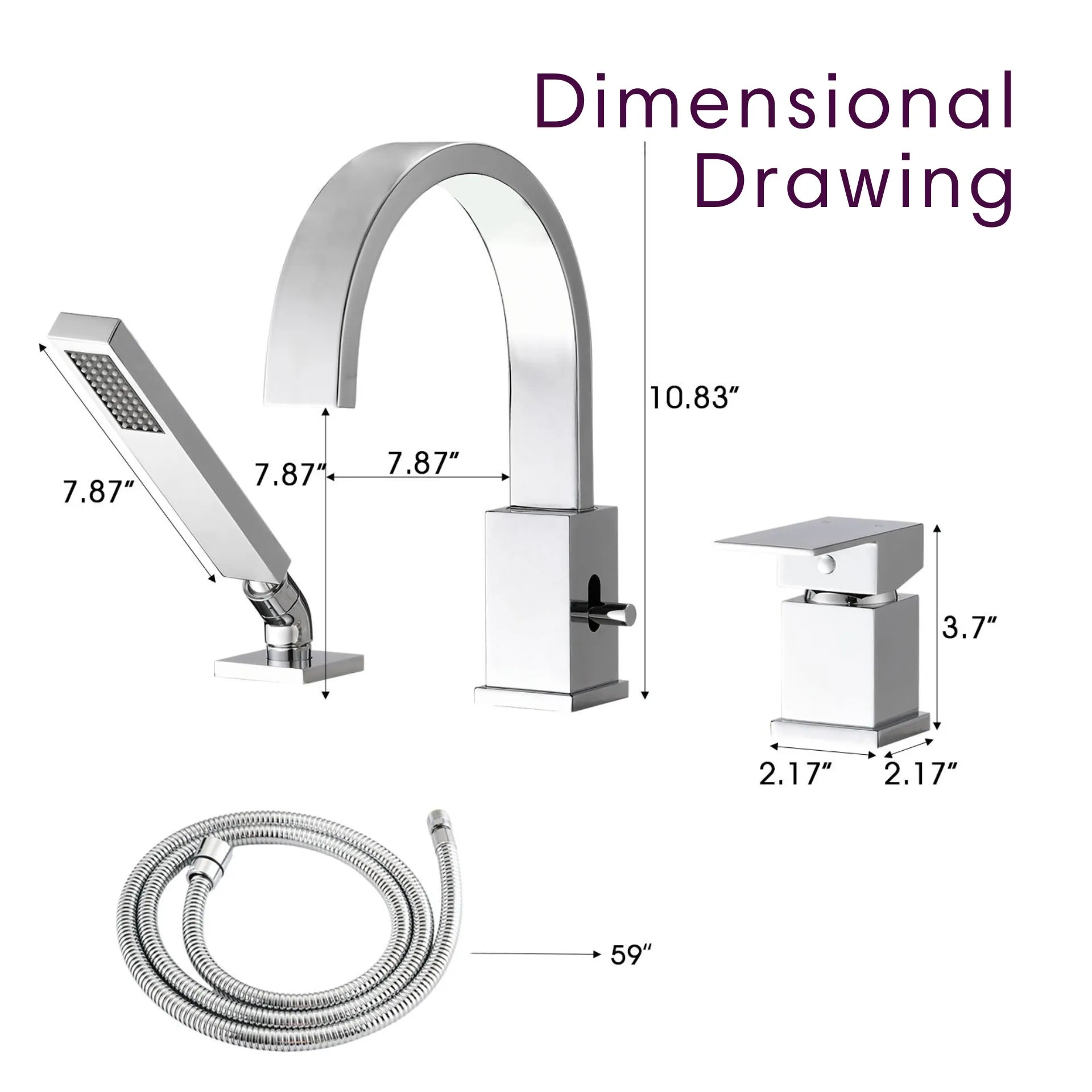 FLUNIX Chrome Brass Waterfall Roman Deck Mounted Tub Faucet Set with Hand Shower