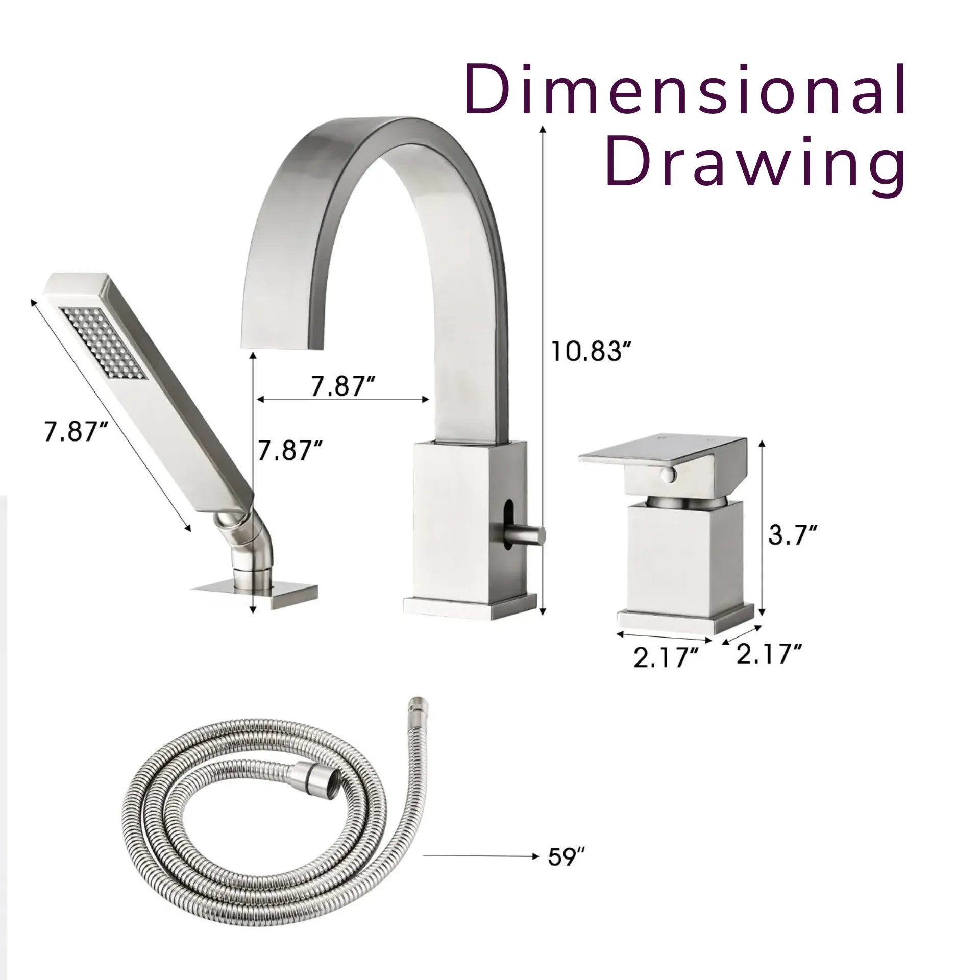Brushed Nickel Brass Waterfall Roman Deck Mounted Tub Faucet Set with Hand Shower