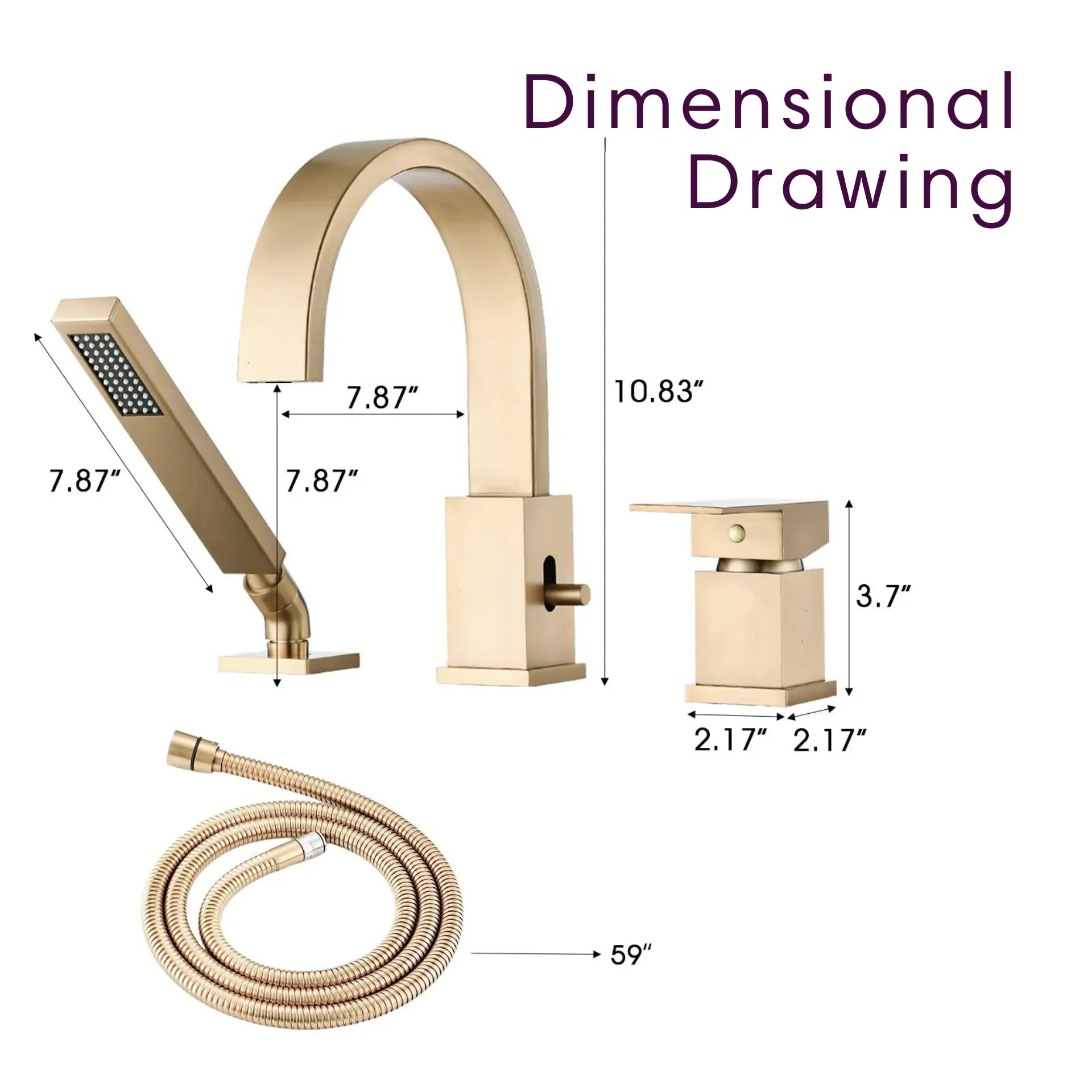 FLUNIX Brushed Gold Brass Waterfall Roman Deck Mounted Tub Faucet Set with Hand Shower