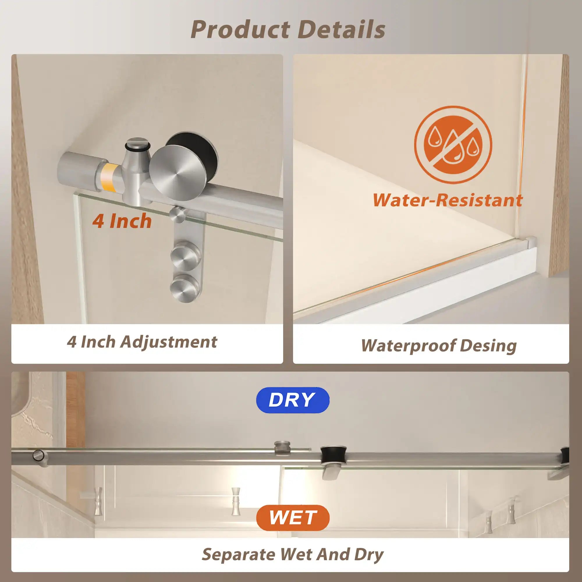 44-48&quot; x 76&quot; H Frameless Sliding Bathtub Door, Tub Shower Door, 5/16&quot; (8mm) Clear Tempered Glass, Stainless Steel Frame,Brushed Nickel