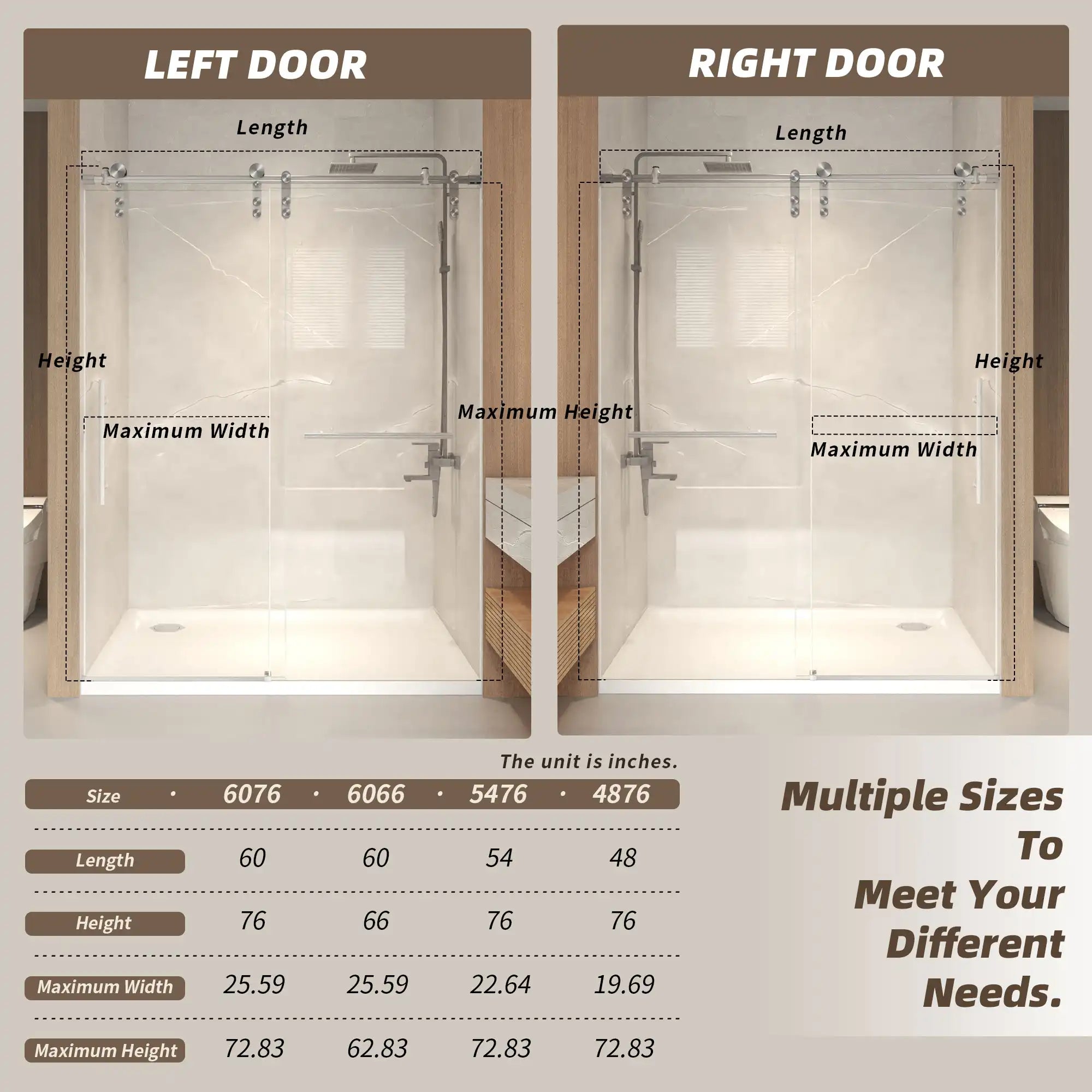 44-48&quot; x 76&quot; H Frameless Sliding Bathtub Door, Tub Shower Door, 5/16&quot; (8mm) Clear Tempered Glass, Stainless Steel Frame,Brushed Nickel