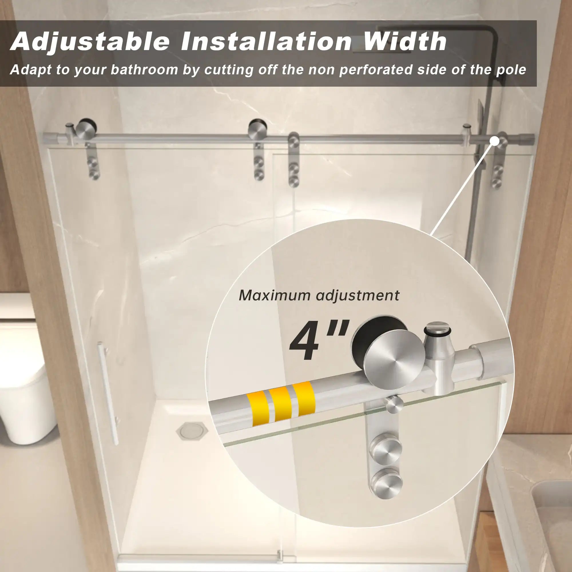 44-48&quot; x 76&quot; H Frameless Sliding Bathtub Door, Tub Shower Door, 5/16&quot; (8mm) Clear Tempered Glass, Stainless Steel Frame,Brushed Nickel